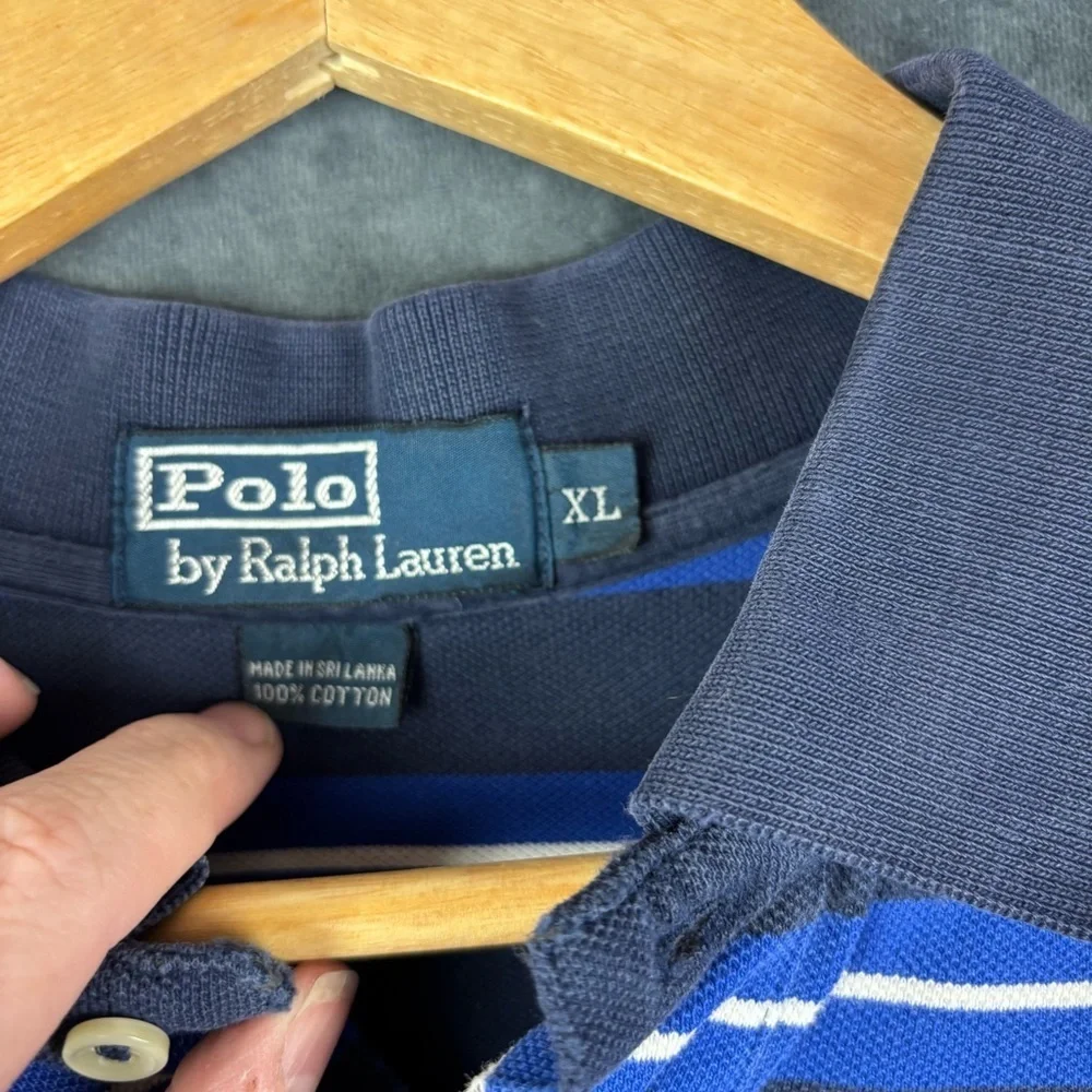 Ralph Lauren Blue and White Polo Shirt Classic Striped Design